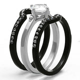 Two-Tone IP Black Stainless Steel Ring with AAA Grade CZ  in Clear