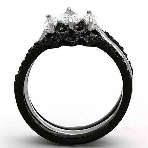 Two-Tone IP Black Stainless Steel Ring with AAA Grade CZ  in Clear