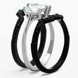 Two-Tone IP Black Stainless Steel Ring with AAA Grade CZ  in Clear