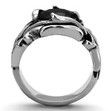 High polished (no plating) Stainless Steel Ring with Synthetic Synthetic Glass in Jet