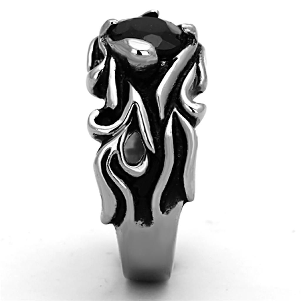 High polished (no plating) Stainless Steel Ring with Synthetic Synthetic Glass in Jet