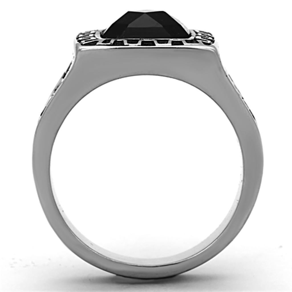 High polished (no plating) Stainless Steel Ring with Synthetic Synthetic Glass in Jet