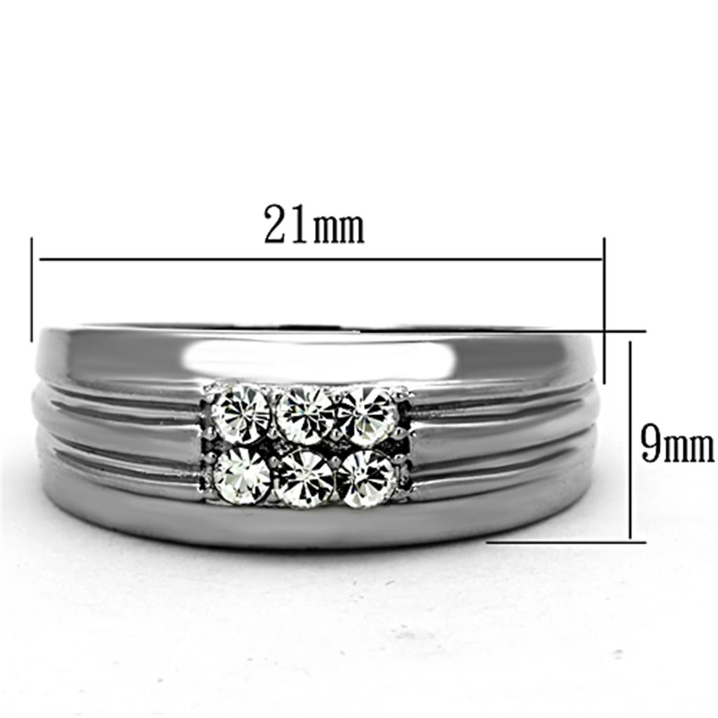 High polished (no plating) Stainless Steel Ring with Top Grade Crystal  in Clear