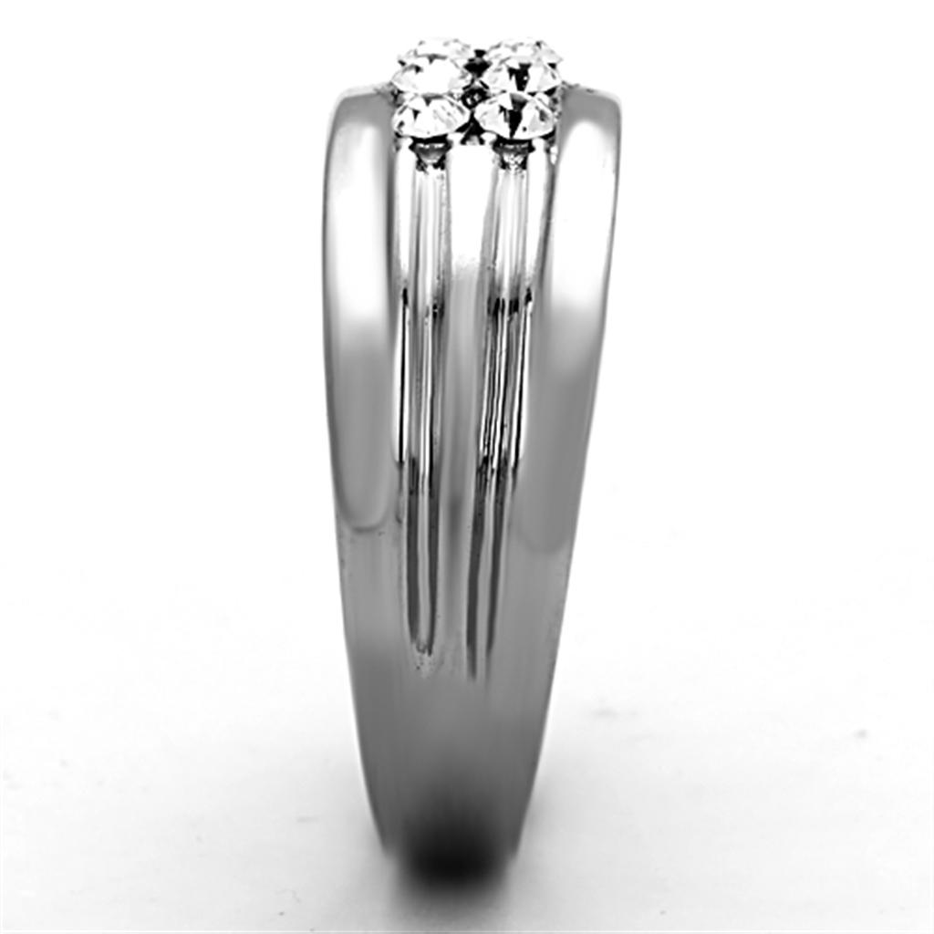 High polished (no plating) Stainless Steel Ring with Top Grade Crystal  in Clear
