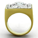 Two-Tone IP Gold (Ion Plating) Stainless Steel Ring with AAA Grade CZ  in Clear