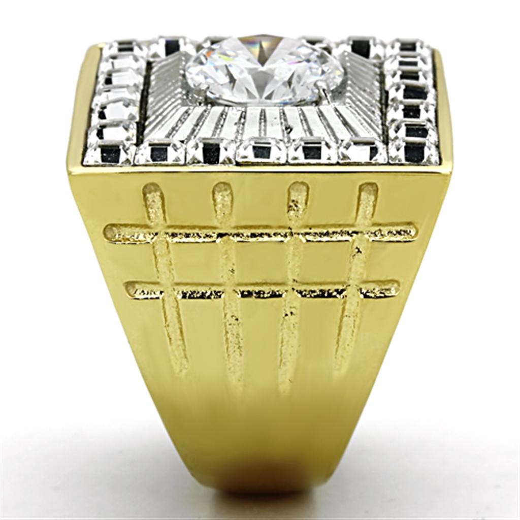 Two-Tone IP Gold (Ion Plating) Stainless Steel Ring with AAA Grade CZ  in Clear