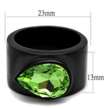 IP Black(Ion Plating) Stainless Steel Ring with Top Grade Crystal  in Peridot