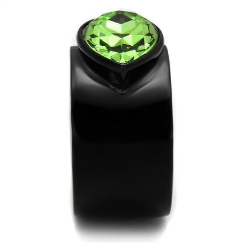 IP Black(Ion Plating) Stainless Steel Ring with Top Grade Crystal  in Peridot