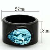 IP Black(Ion Plating) Stainless Steel Ring with Top Grade Crystal  in Light Sapphire