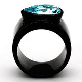IP Black(Ion Plating) Stainless Steel Ring with Top Grade Crystal  in Light Sapphire