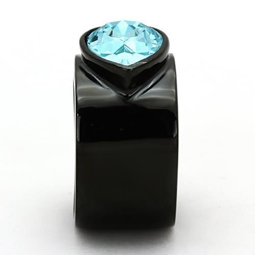 IP Black(Ion Plating) Stainless Steel Ring with Top Grade Crystal  in Light Sapphire