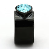 IP Black(Ion Plating) Stainless Steel Ring with Top Grade Crystal  in Light Sapphire