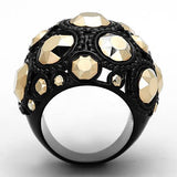 IP Black(Ion Plating) Stainless Steel Ring with Top Grade Crystal  in Metallic Light Gold