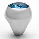 High polished (no plating) Stainless Steel Ring with Synthetic Synthetic Glass in Sea Blue