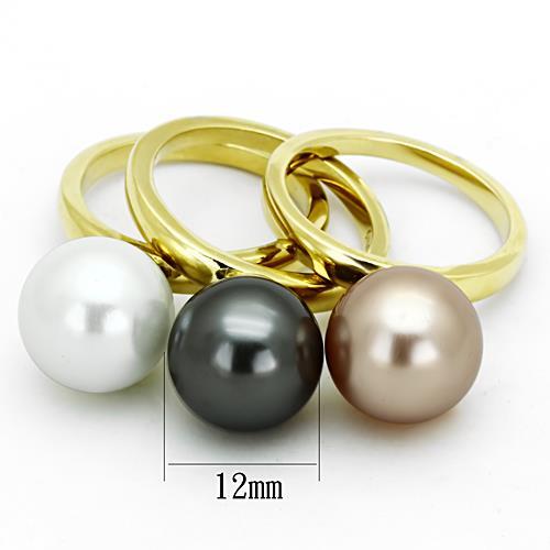 IP Gold(Ion Plating) Stainless Steel Ring with Synthetic Pearl in Multi Color