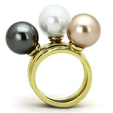IP Gold(Ion Plating) Stainless Steel Ring with Synthetic Pearl in Multi Color