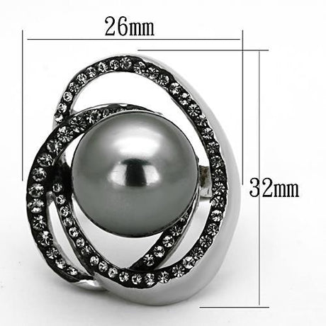 High polished (no plating) Stainless Steel Ring with Synthetic Pearl in Gray