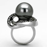 High polished (no plating) Stainless Steel Ring with Synthetic Pearl in Gray