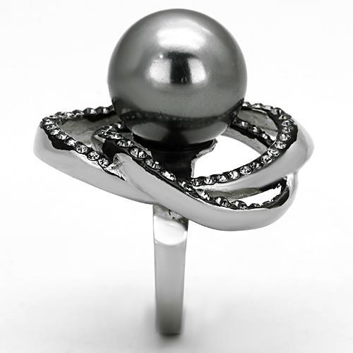High polished (no plating) Stainless Steel Ring with Synthetic Pearl in Gray