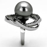 High polished (no plating) Stainless Steel Ring with Synthetic Pearl in Gray