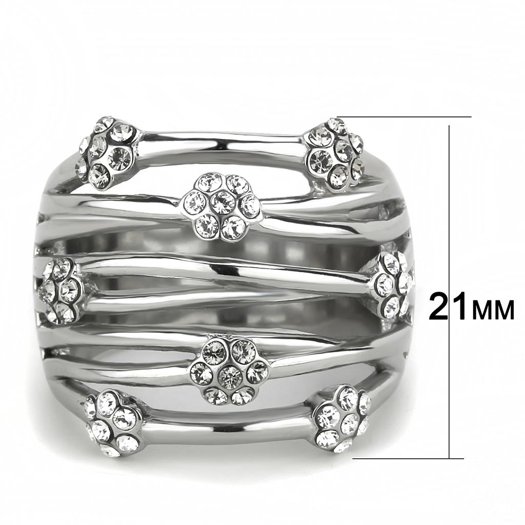 High polished (no plating) Stainless Steel Ring with Top Grade Crystal  in Clear