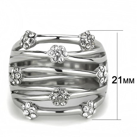 High polished (no plating) Stainless Steel Ring with Top Grade Crystal  in Clear