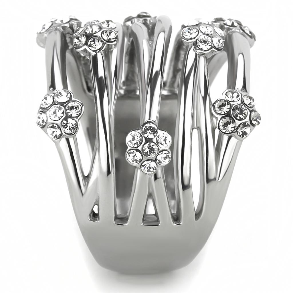 High polished (no plating) Stainless Steel Ring with Top Grade Crystal  in Clear