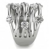 High polished (no plating) Stainless Steel Ring with Top Grade Crystal  in Clear