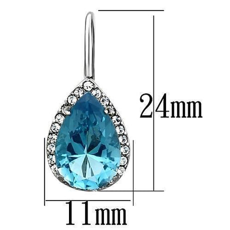 High polished (no plating) Stainless Steel Earrings with Synthetic Synthetic Glass in Sea Blue