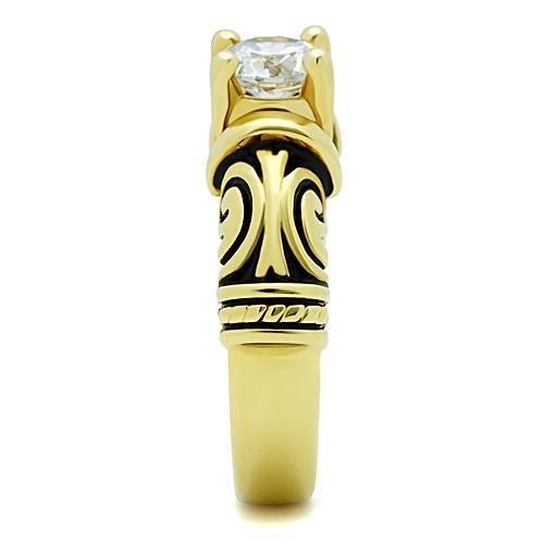 IP Gold(Ion Plating) Stainless Steel Ring with AAA Grade CZ  in Clear