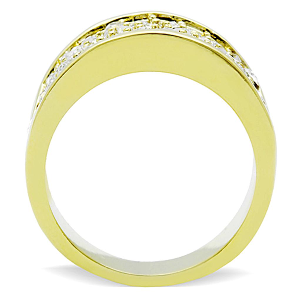 IP Gold(Ion Plating) Stainless Steel Ring with Top Grade Crystal  in Clear