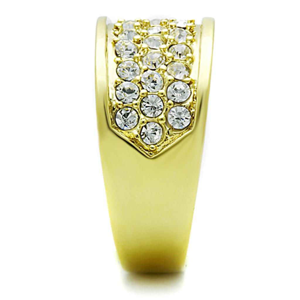 IP Gold(Ion Plating) Stainless Steel Ring with Top Grade Crystal  in Clear