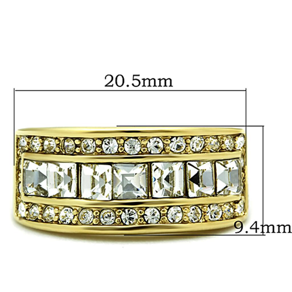 IP Gold(Ion Plating) Stainless Steel Ring with Top Grade Crystal  in Clear