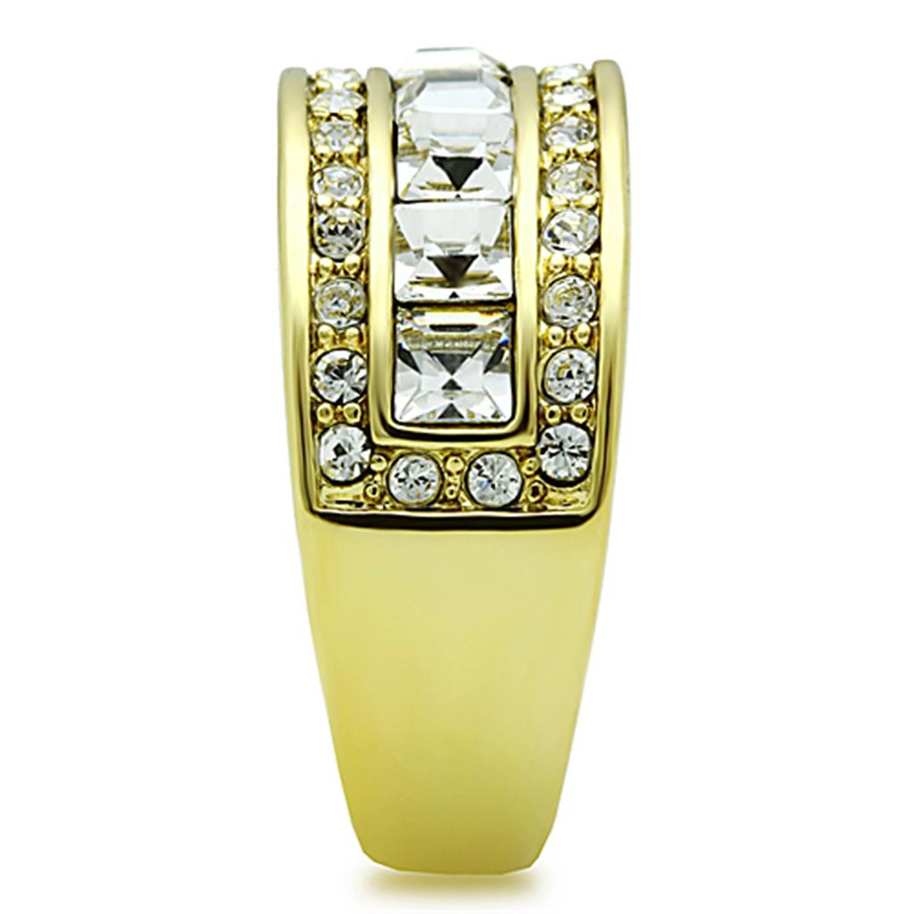 IP Gold(Ion Plating) Stainless Steel Ring with Top Grade Crystal  in Clear