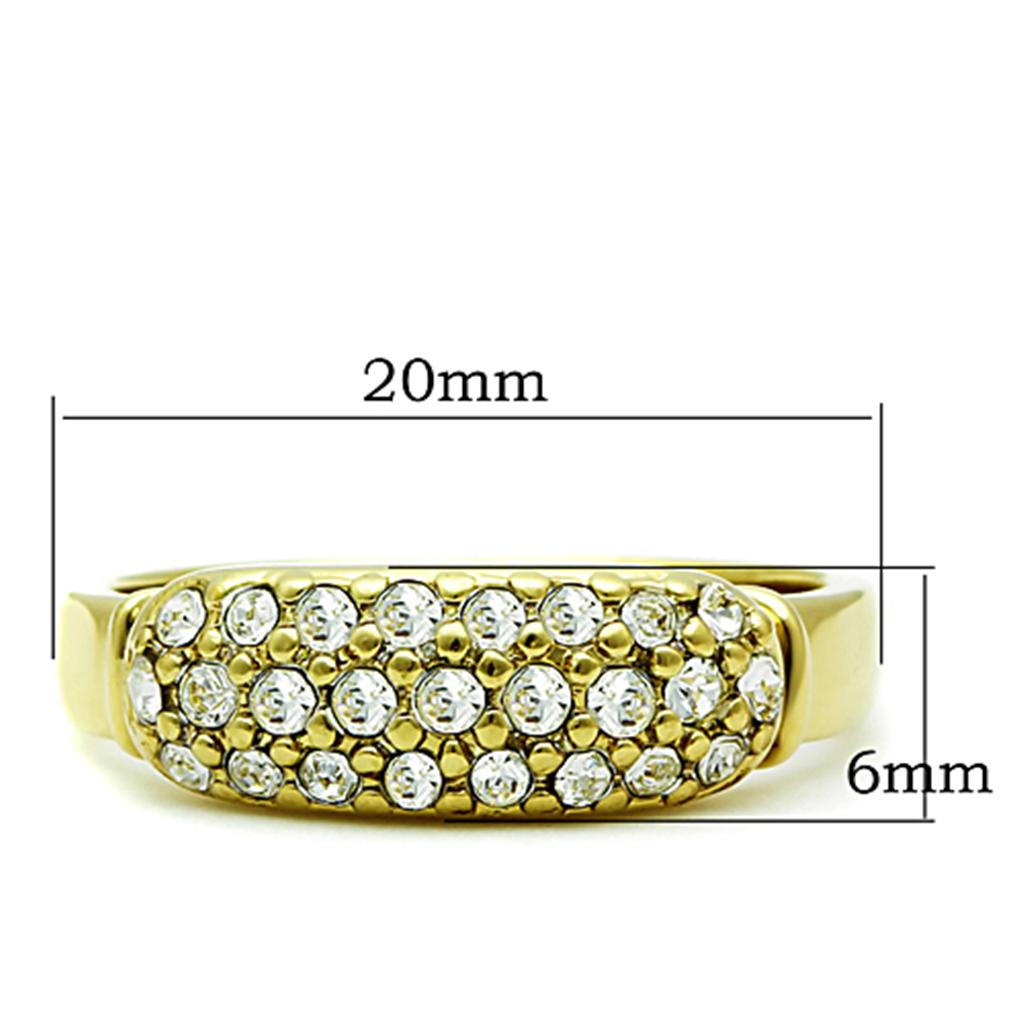 IP Gold(Ion Plating) Stainless Steel Ring with Top Grade Crystal  in Clear