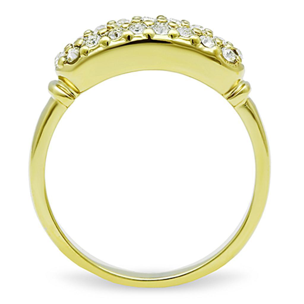 IP Gold(Ion Plating) Stainless Steel Ring with Top Grade Crystal  in Clear