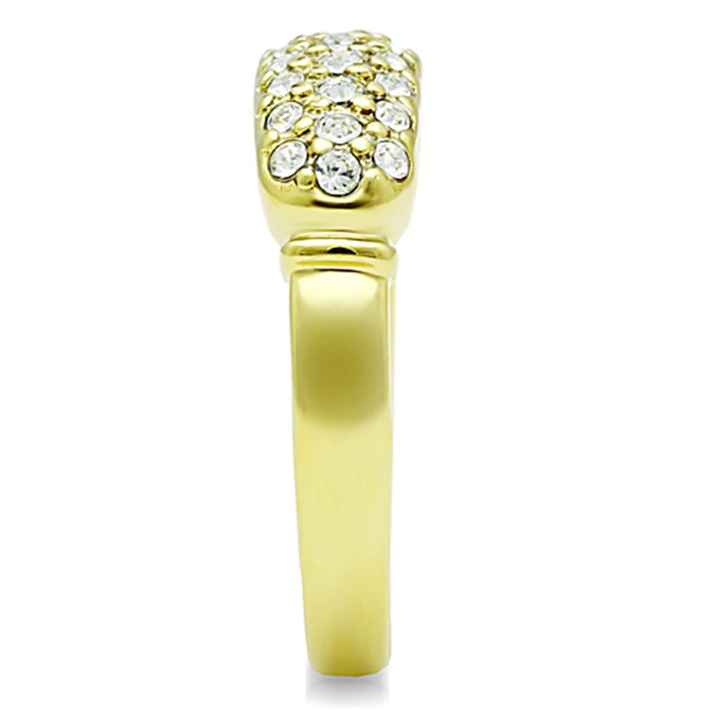 IP Gold(Ion Plating) Stainless Steel Ring with Top Grade Crystal  in Clear