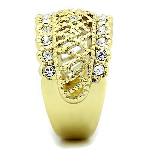 IP Gold(Ion Plating) Stainless Steel Ring with Top Grade Crystal  in Clear
