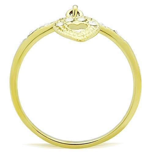 IP Gold(Ion Plating) Stainless Steel Ring with Top Grade Crystal  in Clear