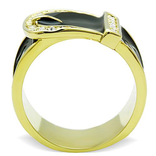 IP Gold(Ion Plating) Stainless Steel Ring with Top Grade Crystal  in Clear
