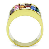 IP Gold(Ion Plating) Stainless Steel Ring with Top Grade Crystal  in Multi Color