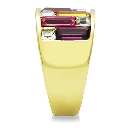 IP Gold(Ion Plating) Stainless Steel Ring with Top Grade Crystal  in Multi Color