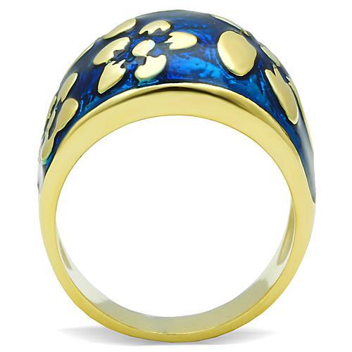 IP Gold(Ion Plating) Stainless Steel Ring with Epoxy  in Capri Blue