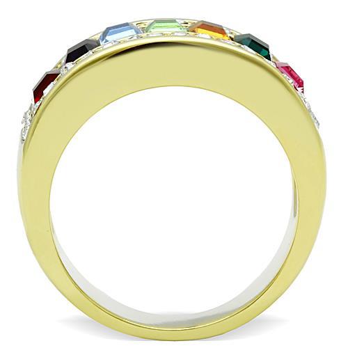 IP Gold(Ion Plating) Stainless Steel Ring with Top Grade Crystal  in Multi Color