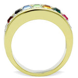 IP Gold(Ion Plating) Stainless Steel Ring with Top Grade Crystal  in Multi Color