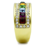 IP Gold(Ion Plating) Stainless Steel Ring with Top Grade Crystal  in Multi Color