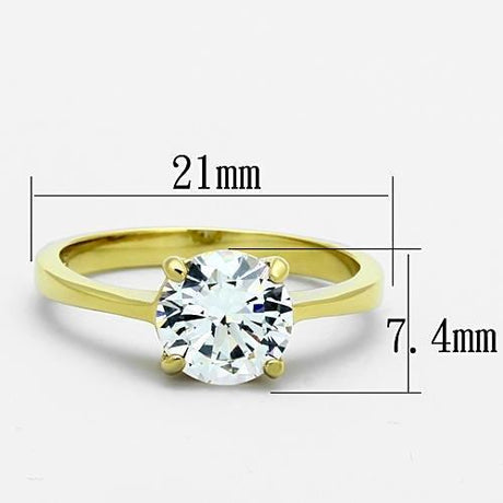 IP Gold(Ion Plating) Stainless Steel Ring with AAA Grade CZ  in Clear