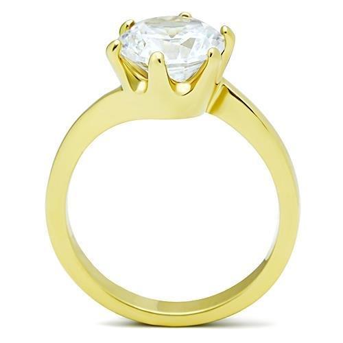 IP Gold(Ion Plating) Stainless Steel Ring with AAA Grade CZ  in Clear