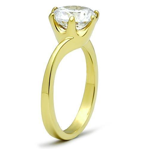 IP Gold(Ion Plating) Stainless Steel Ring with AAA Grade CZ  in Clear