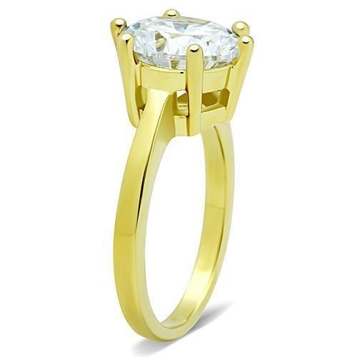 IP Gold(Ion Plating) Stainless Steel Ring with AAA Grade CZ  in Clear